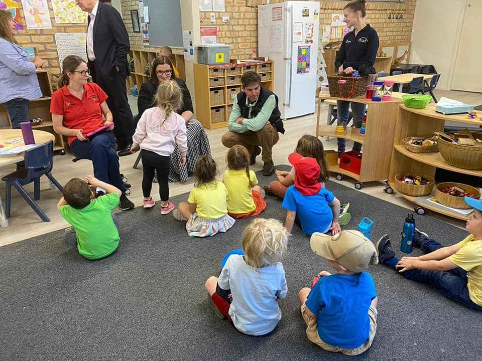 Dave Layzell, politician visits with Sarah Mitchell MLC, Minister for Education and Early Childhood Learning visits Singleton Heights Pre-School