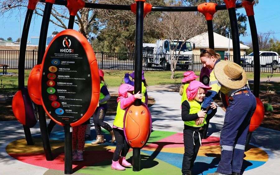 The children received a special tour of the newly opened stages of Rose Point Park, the all abilities playground, by Parks Team Leader Amy White