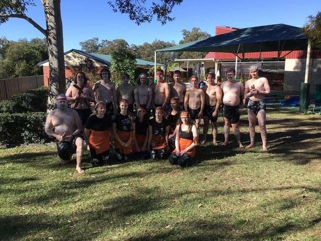 St Catherine’s Catholic College Singleton’s Aboriginal Dance Group perform traditional dances for the children at Singleton Heights Pre-School.